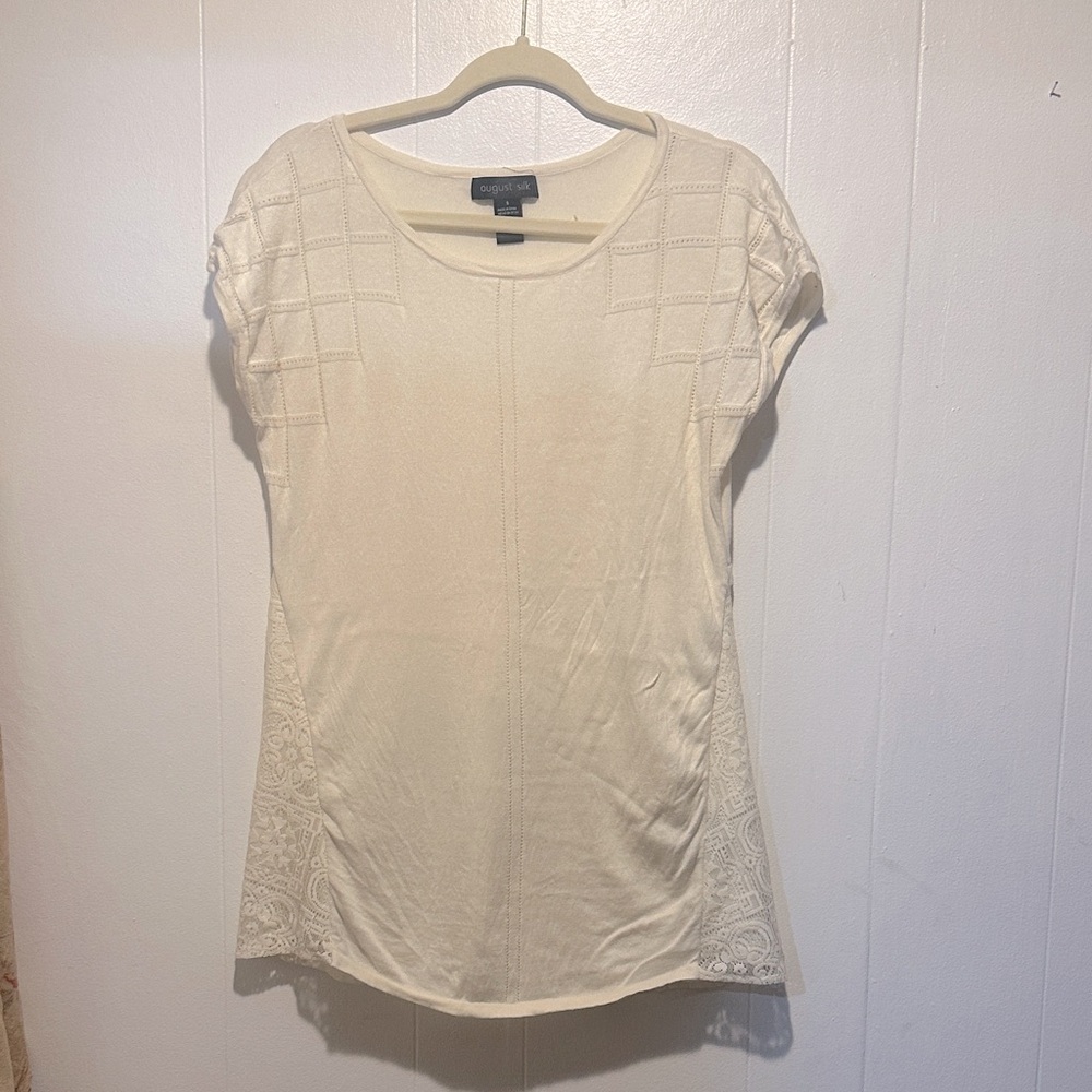 August silk long blouse size s cream ivory